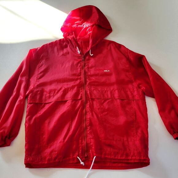 Vintage Unisex MILK Red Windbreaker Jacket Size Large - Picture 7 of 7